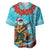 Hawaii Christmas Baseball Jersey Mele Kalikimaka Poinsettia Lei Polynesian - Blue