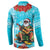 Hawaii Christmas Button Sweatshirt Mele Kalikimaka Poinsettia Lei Polynesian - Blue