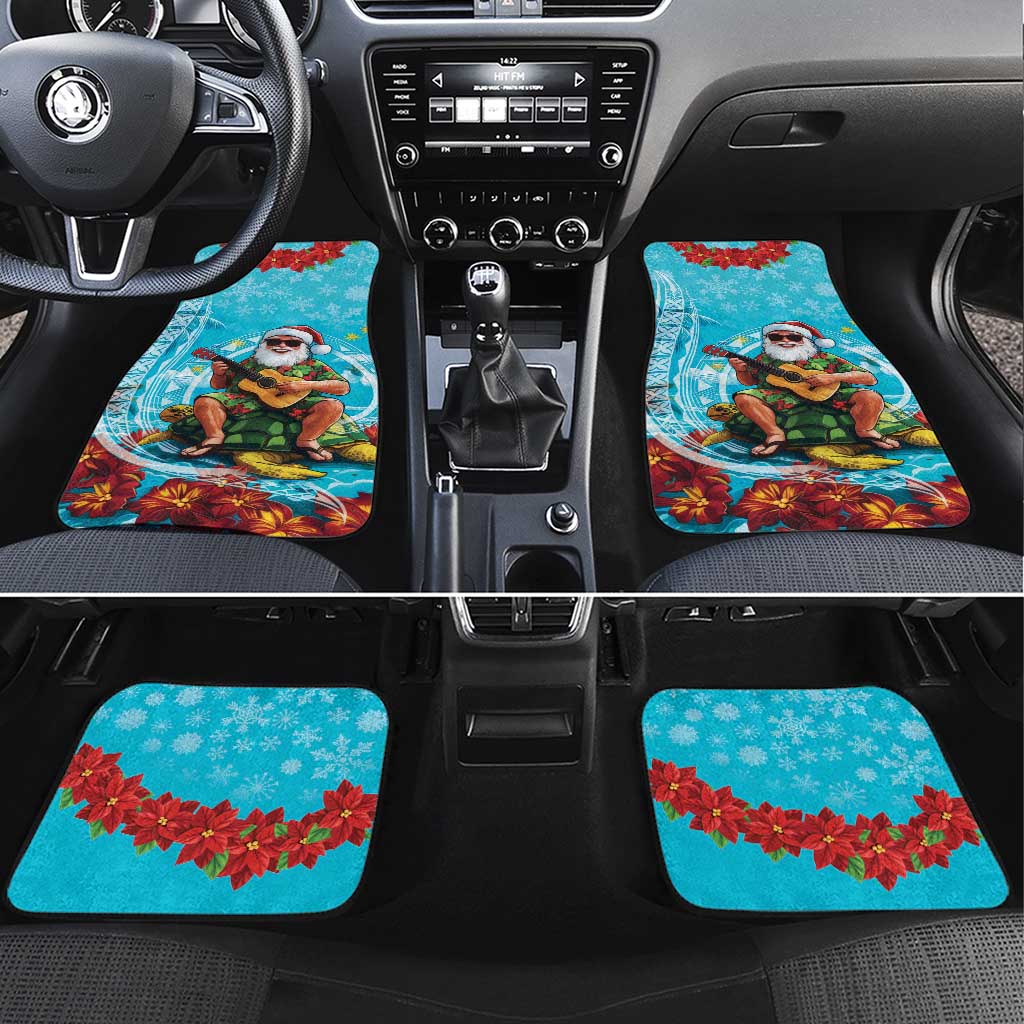 Hawaii Christmas Car Mats Mele Kalikimaka Poinsettia Lei Polynesian - Blue