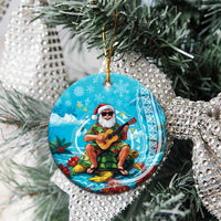 Hawaii Christmas Ceramic Ornament Mele Kalikimaka Poinsettia Lei Polynesian - Blue