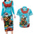 Hawaii Christmas Couples Matching Long Sleeve Bodycon Dress and Hawaiian Shirt Mele Kalikimaka Poinsettia Lei Polynesian - Blue