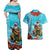 Hawaii Christmas Couples Matching Off Shoulder Maxi Dress and Hawaiian Shirt Mele Kalikimaka Poinsettia Lei Polynesian - Blue