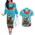 Hawaii Christmas Couples Matching Off The Shoulder Long Sleeve Dress and Hawaiian Shirt Mele Kalikimaka Poinsettia Lei Polynesian - Blue