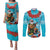Hawaii Christmas Couples Matching Puletasi and Long Sleeve Button Shirt Mele Kalikimaka Poinsettia Lei Polynesian - Blue