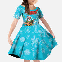 Hawaii Christmas Family Matching Mermaid Dress and Hawaiian Shirt Mele Kalikimaka Poinsettia Lei Polynesian - Blue