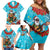 Hawaii Christmas Family Matching Off Shoulder Short Dress and Hawaiian Shirt Mele Kalikimaka Poinsettia Lei Polynesian - Blue