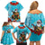 Hawaii Christmas Family Matching Off Shoulder Short Dress and Hawaiian Shirt Mele Kalikimaka Poinsettia Lei Polynesian - Blue