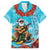 Hawaii Christmas Family Matching Off Shoulder Short Dress and Hawaiian Shirt Mele Kalikimaka Poinsettia Lei Polynesian - Blue