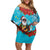 Hawaii Christmas Family Matching Off Shoulder Short Dress and Hawaiian Shirt Mele Kalikimaka Poinsettia Lei Polynesian - Blue