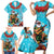 Hawaii Christmas Family Matching Short Sleeve Bodycon Dress and Hawaiian Shirt Mele Kalikimaka Poinsettia Lei Polynesian - Blue