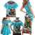 Hawaii Christmas Family Matching Short Sleeve Bodycon Dress and Hawaiian Shirt Mele Kalikimaka Poinsettia Lei Polynesian - Blue