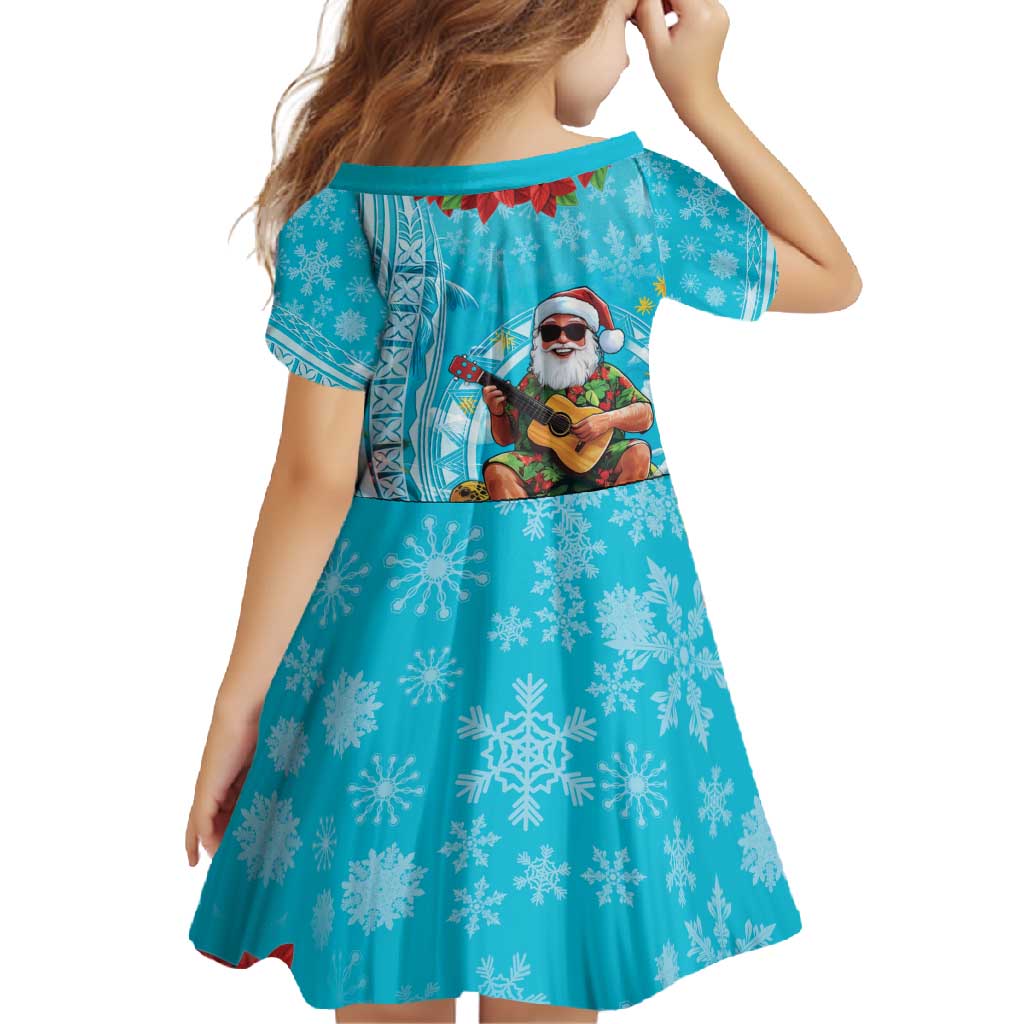 Hawaii Christmas Family Matching Summer Maxi Dress and Hawaiian Shirt Mele Kalikimaka Poinsettia Lei Polynesian - Blue