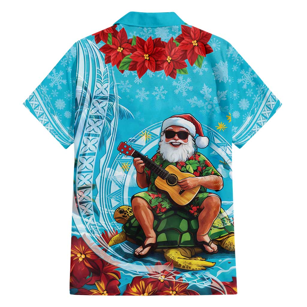 Hawaii Christmas Family Matching Summer Maxi Dress and Hawaiian Shirt Mele Kalikimaka Poinsettia Lei Polynesian - Blue