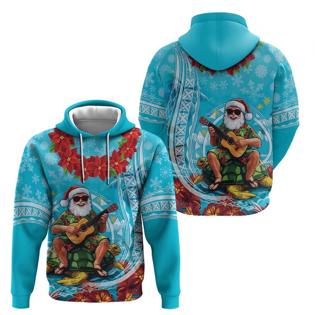 Hawaii Christmas Hoodie Mele Kalikimaka Poinsettia Lei Polynesian - Blue