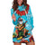 Hawaii Christmas Hoodie Dress Mele Kalikimaka Poinsettia Lei Polynesian - Blue