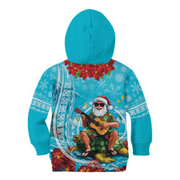 Hawaii Christmas Kid Hoodie Mele Kalikimaka Poinsettia Lei Polynesian - Blue