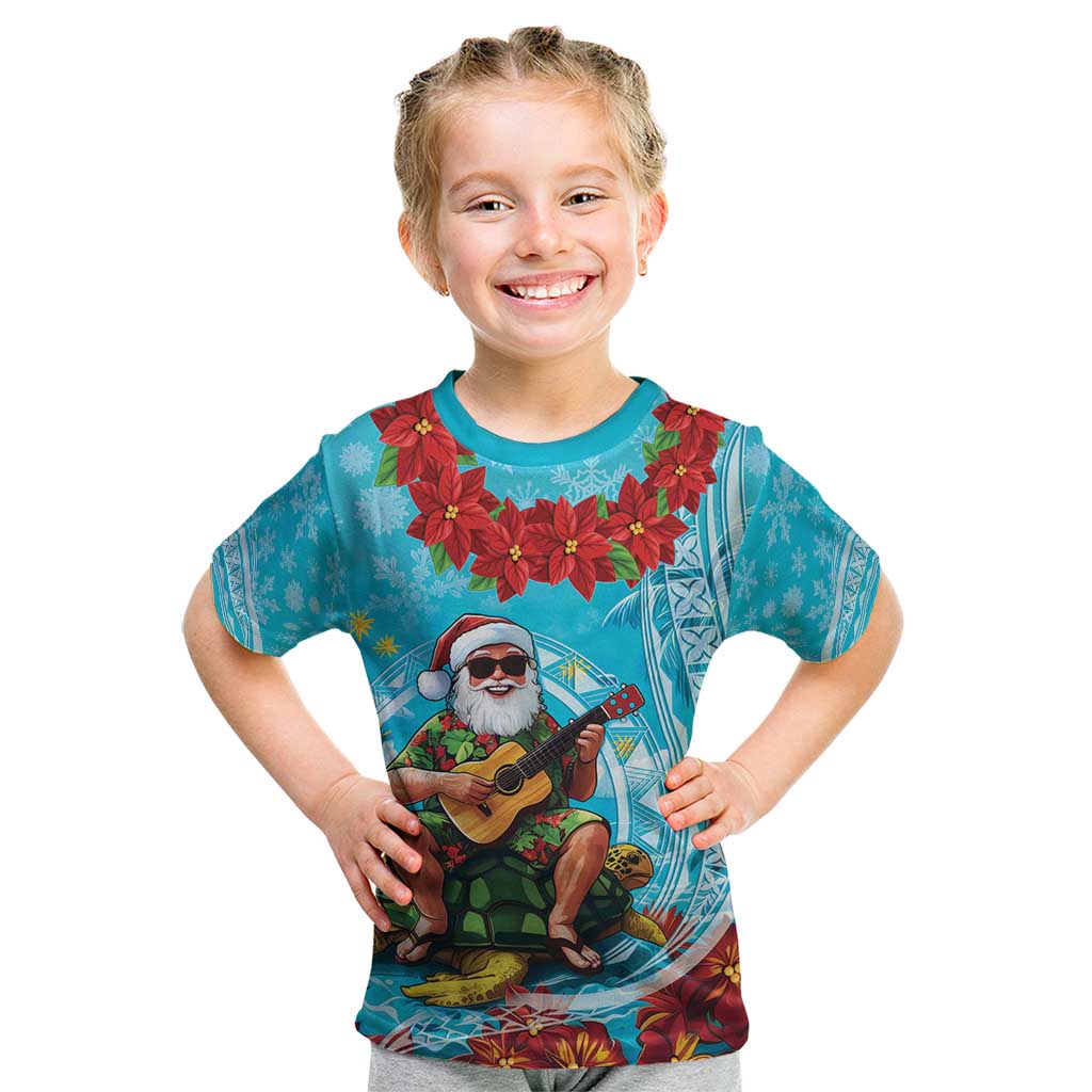 Hawaii Christmas Kid T Shirt Mele Kalikimaka Poinsettia Lei Polynesian - Blue