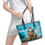 Hawaii Christmas Leather Tote Bag Mele Kalikimaka Poinsettia Lei Polynesian - Blue