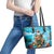 Hawaii Christmas Leather Tote Bag Mele Kalikimaka Poinsettia Lei Polynesian - Blue