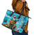 Hawaii Christmas Leather Tote Bag Mele Kalikimaka Poinsettia Lei Polynesian - Blue