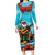 Hawaii Christmas Long Sleeve Bodycon Dress Mele Kalikimaka Poinsettia Lei Polynesian - Blue