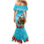 Hawaii Christmas Mermaid Dress Mele Kalikimaka Poinsettia Lei Polynesian - Blue