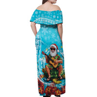 Hawaii Christmas Off Shoulder Maxi Dress Mele Kalikimaka Poinsettia Lei Polynesian - Blue