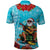 Hawaii Christmas Polo Shirt Mele Kalikimaka Poinsettia Lei Polynesian - Blue