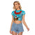 Hawaii Christmas Raglan Cropped T Shirt Mele Kalikimaka Poinsettia Lei Polynesian - Blue