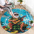 Hawaii Christmas Round Carpet Mele Kalikimaka Poinsettia Lei Polynesian - Blue