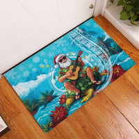 Hawaii Christmas Rubber Doormat Mele Kalikimaka Poinsettia Lei Polynesian - Blue