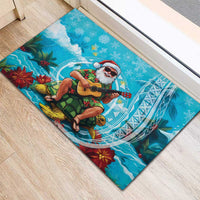 Hawaii Christmas Rubber Doormat Mele Kalikimaka Poinsettia Lei Polynesian - Blue