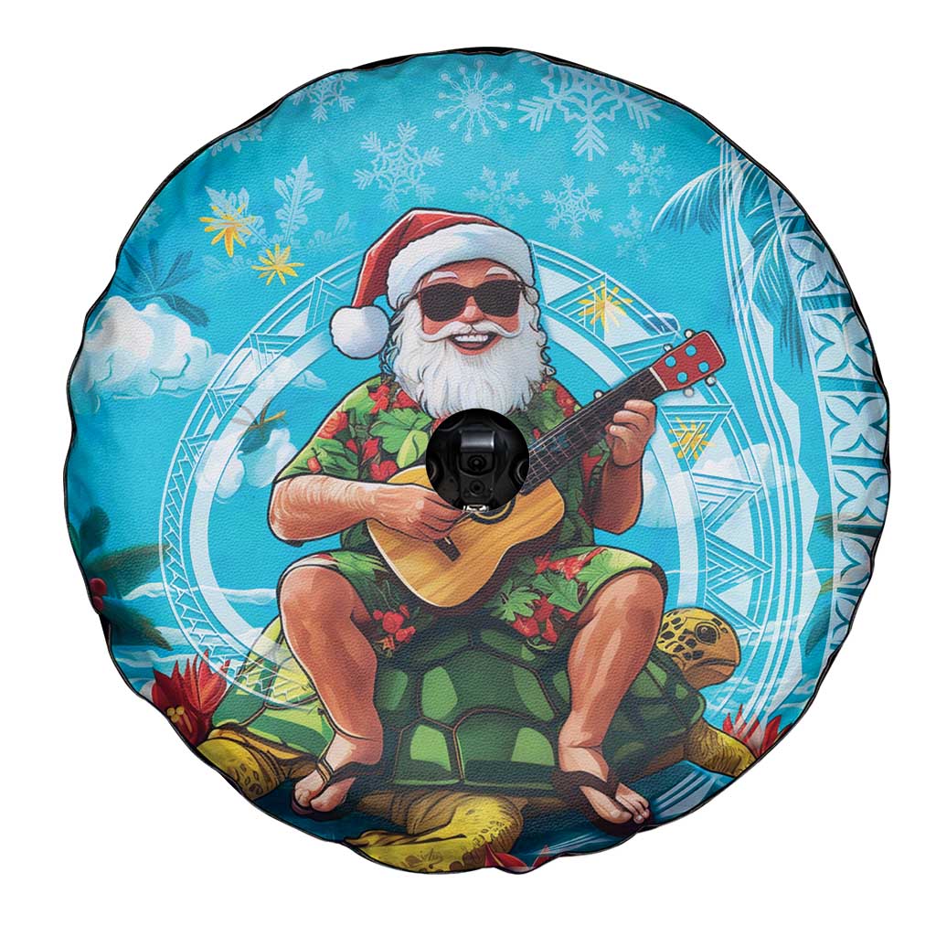 Hawaii Christmas Spare Tire Cover Mele Kalikimaka Poinsettia Lei Polynesian - Blue