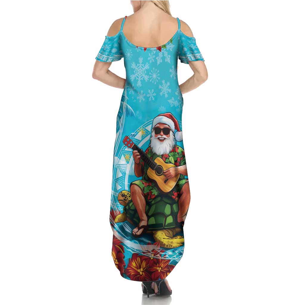 Hawaii Christmas Summer Maxi Dress Mele Kalikimaka Poinsettia Lei Polynesian - Blue LT14 - Polynesian Pride