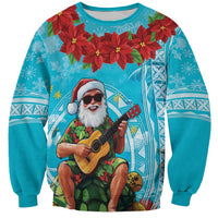 Hawaii Christmas Sweatshirt Mele Kalikimaka Poinsettia Lei Polynesian - Blue LT14 Unisex Blue - Polynesian Pride