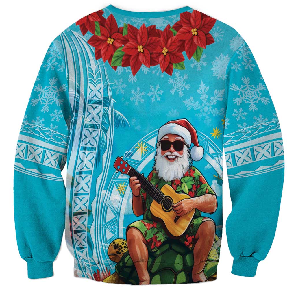 Hawaii Christmas Sweatshirt Mele Kalikimaka Poinsettia Lei Polynesian - Blue LT14 - Polynesian Pride