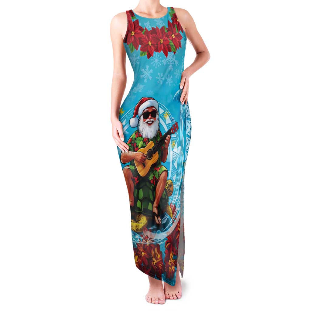 Hawaii Christmas Tank Maxi Dress Mele Kalikimaka Poinsettia Lei Polynesian - Blue LT14 Women Blue - Polynesian Pride