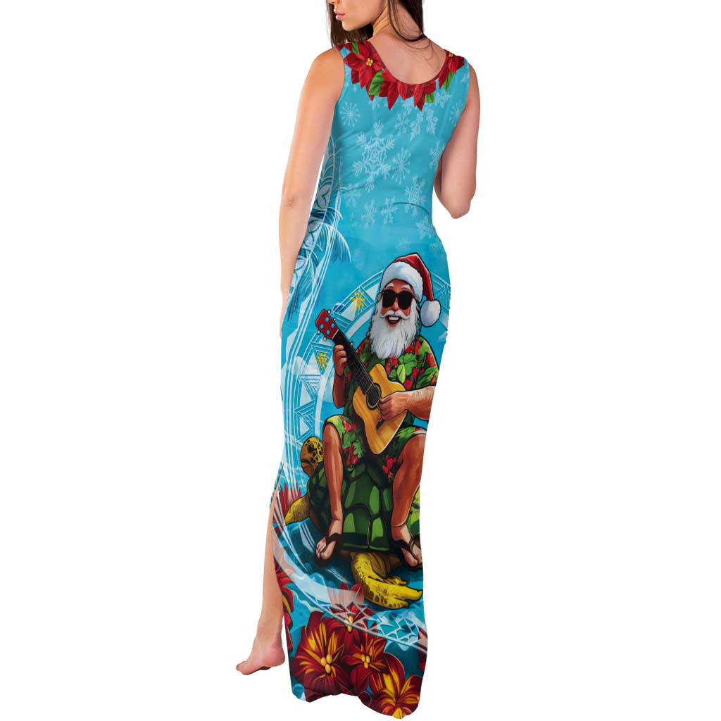 Hawaii Christmas Tank Maxi Dress Mele Kalikimaka Poinsettia Lei Polynesian - Blue LT14 - Polynesian Pride