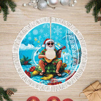 Hawaii Christmas Tree Skirt Mele Kalikimaka Poinsettia Lei Polynesian - Blue