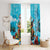 Hawaii Christmas Window Curtain Mele Kalikimaka Poinsettia Lei Polynesian - Blue