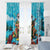 Hawaii Christmas Window Curtain Mele Kalikimaka Poinsettia Lei Polynesian - Blue