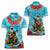 Hawaii Christmas Women Polo Shirt Mele Kalikimaka Poinsettia Lei Polynesian - Blue