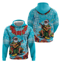 Hawaii Christmas Zip Hoodie Mele Kalikimaka Poinsettia Lei Polynesian - Blue
