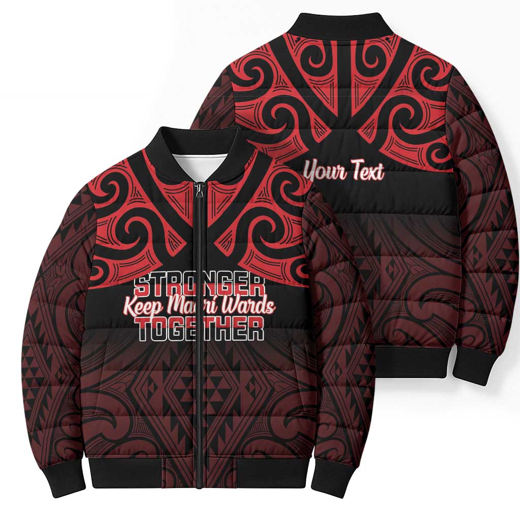 Personalised Keep Maori Wards New Zealand Bomber Puffer Jacket Stronger Together Aotearoa Taniko - Polynesian Pride