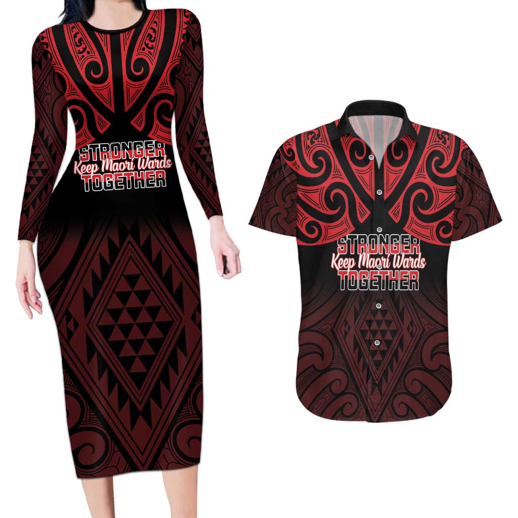 Personalised Keep Maori Wards New Zealand Couples Matching Long Sleeve Bodycon Dress and Hawaiian Shirt Stronger Together Aotearoa Taniko - Polynesian Pride