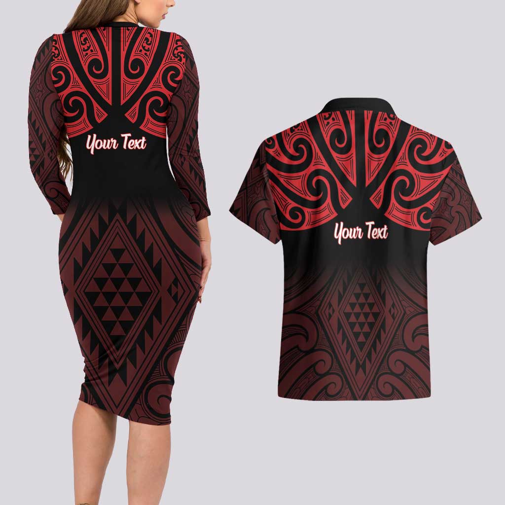 Personalised Keep Maori Wards New Zealand Couples Matching Long Sleeve Bodycon Dress and Hawaiian Shirt Stronger Together Aotearoa Taniko - Polynesian Pride