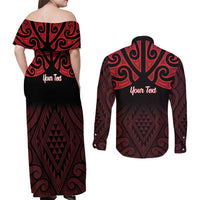 Personalised Keep Maori Wards New Zealand Couples Matching Off Shoulder Maxi Dress and Long Sleeve Button Shirt Stronger Together Aotearoa Taniko - Polynesian Pride