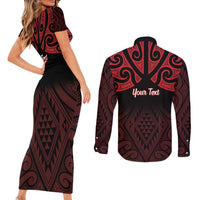 Personalised Keep Maori Wards New Zealand Couples Matching Short Sleeve Bodycon Dress and Long Sleeve Button Shirt Stronger Together Aotearoa Taniko - Polynesian Pride