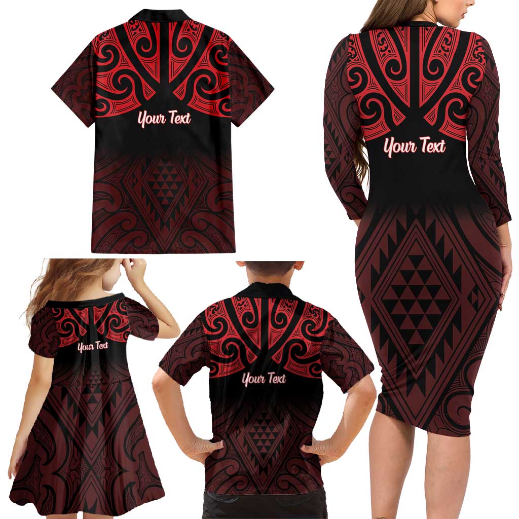 Personalised Keep Maori Wards New Zealand Family Matching Long Sleeve Bodycon Dress and Hawaiian Shirt Stronger Together Aotearoa Taniko - Polynesian Pride