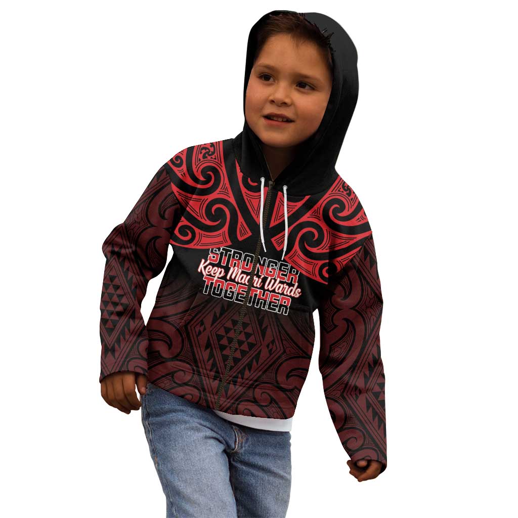 Personalised Keep Maori Wards New Zealand Kid Hoodie Stronger Together Aotearoa Taniko - Polynesian Pride